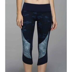 Lululemon Wunder Under Crop Leggings Blue Heathered Texture Lotus Camo Size 4